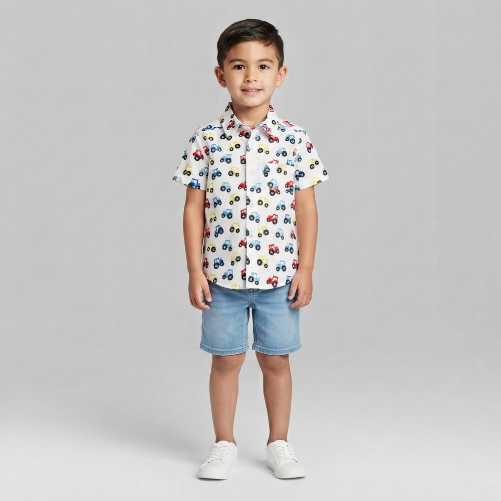Good Lad Tractor Print Shirt Toddler 3T White NWT Short Sleeve Button Up